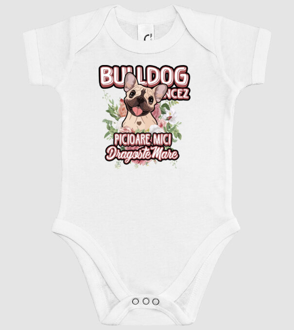 Bulldog francez picioare mici dragoste mare model alb pe tricou