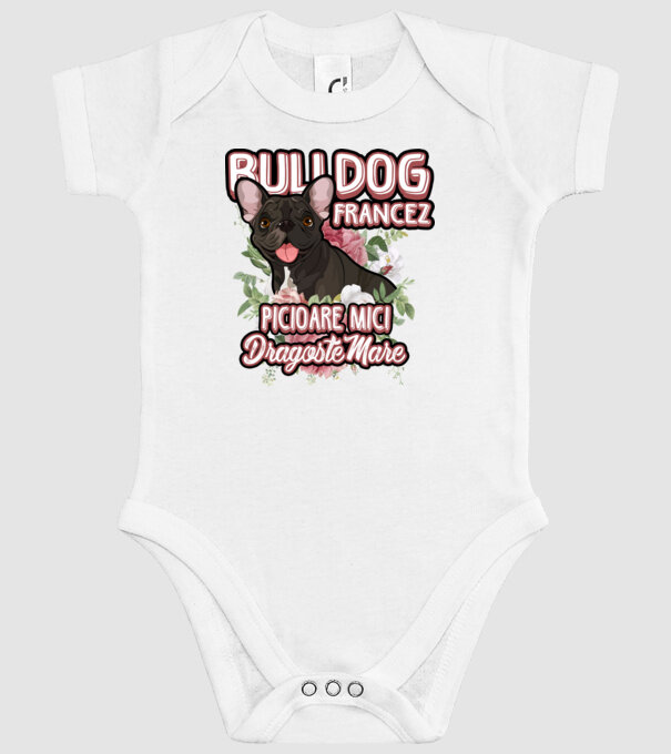 bulldog francez - picioare mici dragoste mare model alb pe tricou