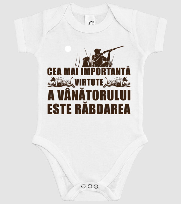 cea mai importantă virtute a vânătorului este răbdarea model alb pe tricou