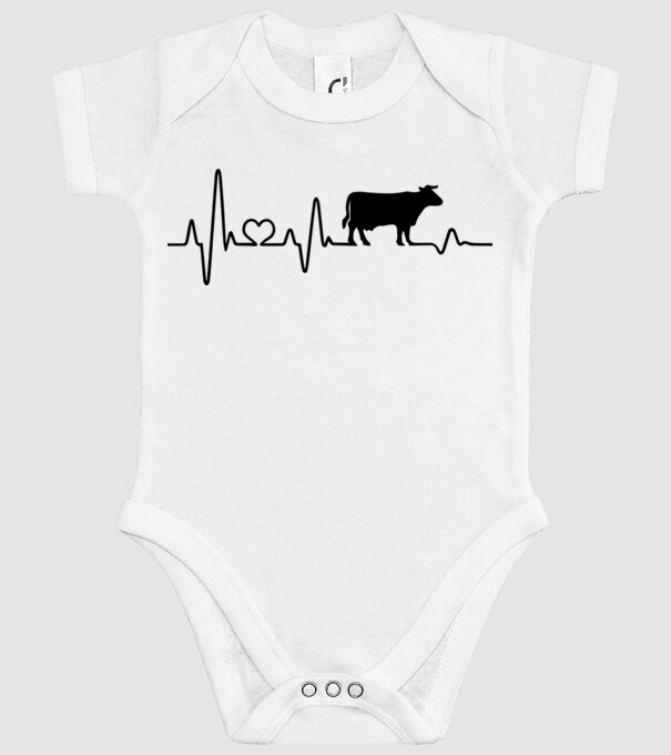 Cow Heartbeat model alb pe tricou