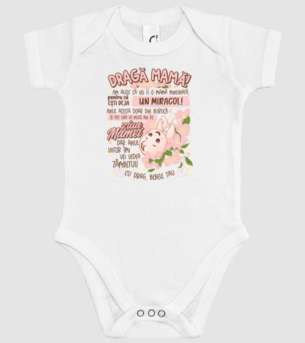 Cu drag, bebele tău model alb pe tricou
