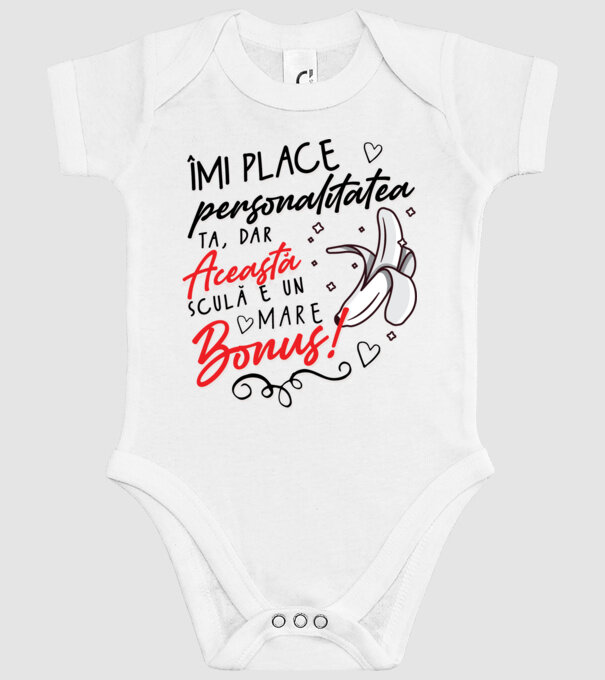 Dar această sculă e un mare bonus! model alb pe tricou