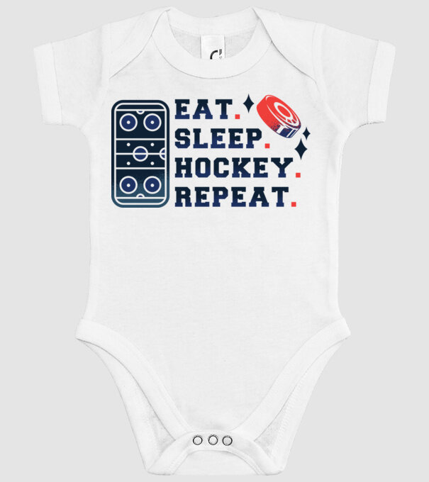Eat Sleep Hockey Repeat model alb pe tricou