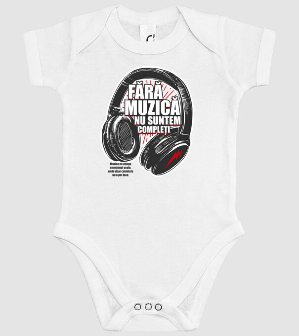 Fără muzică nu suntem compleți - Muzica ne atinge emoțional acolo, unde doar cuvintele nu o pot face. model alb pe tricou