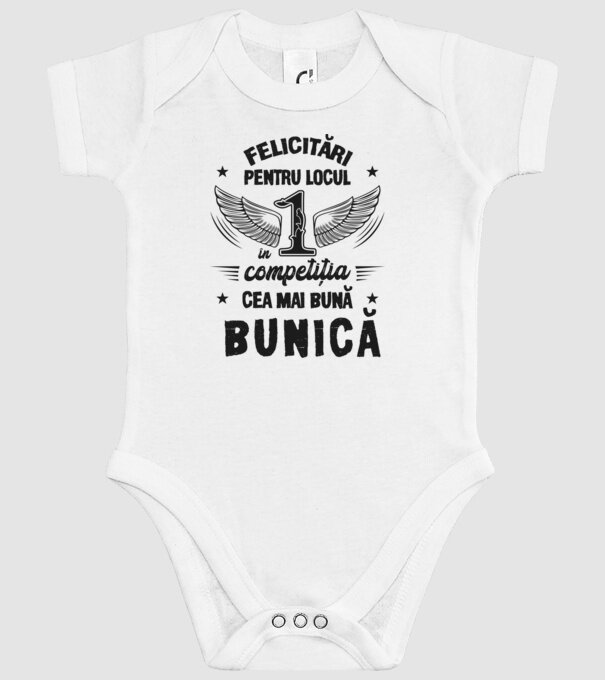 Felicitări pentru locul 1 în competiția Cea mai bună bunică! model alb pe tricou