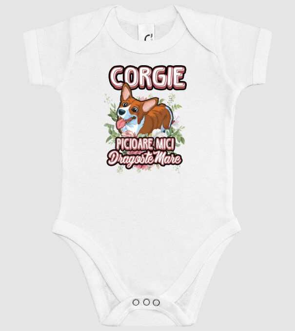 corgie : picioare mici dragoste mare model alb pe tricou