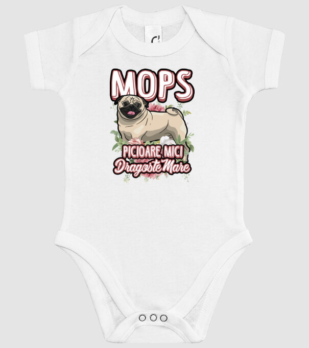 mops : picioare mici dragoste mare model alb pe tricou