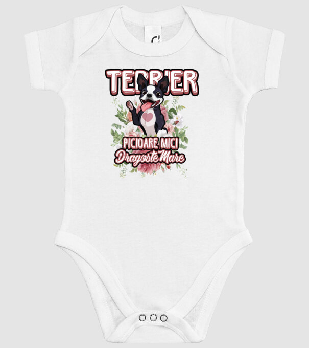 terrier : picioare mici dragoste mare model alb pe tricou