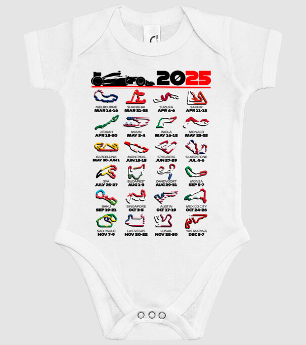 F1 calendar 2025 Alb model alb pe tricou