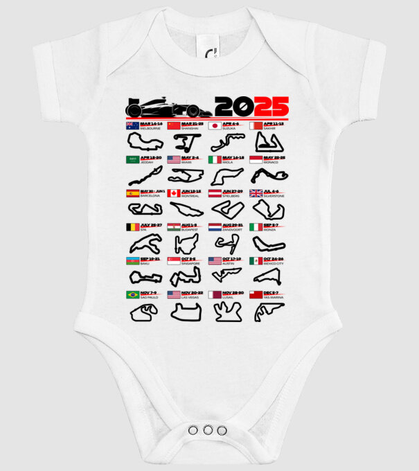 F1 calendar 2025 model alb pe tricou