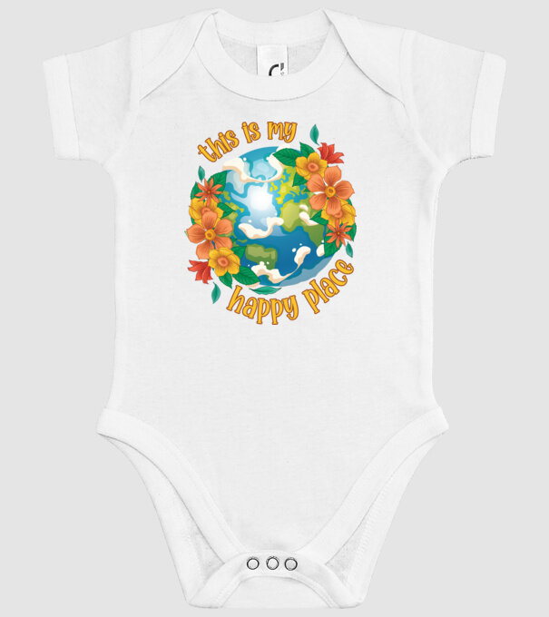 Happy Place model alb pe tricou