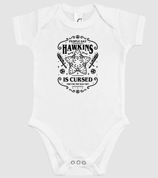 hawkins is cursed model alb pe tricou