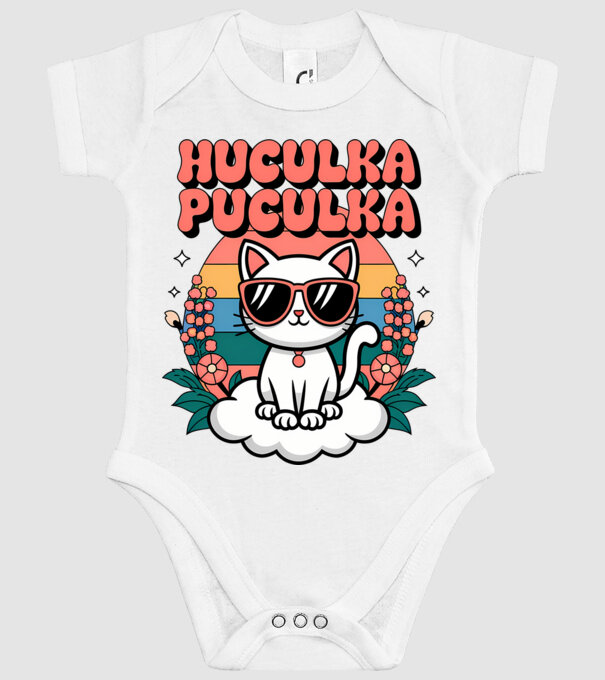 Huculka Puculka pisică 1 model alb pe tricou