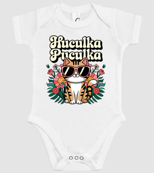 Huculka Puculka pisică 3 model alb pe tricou
