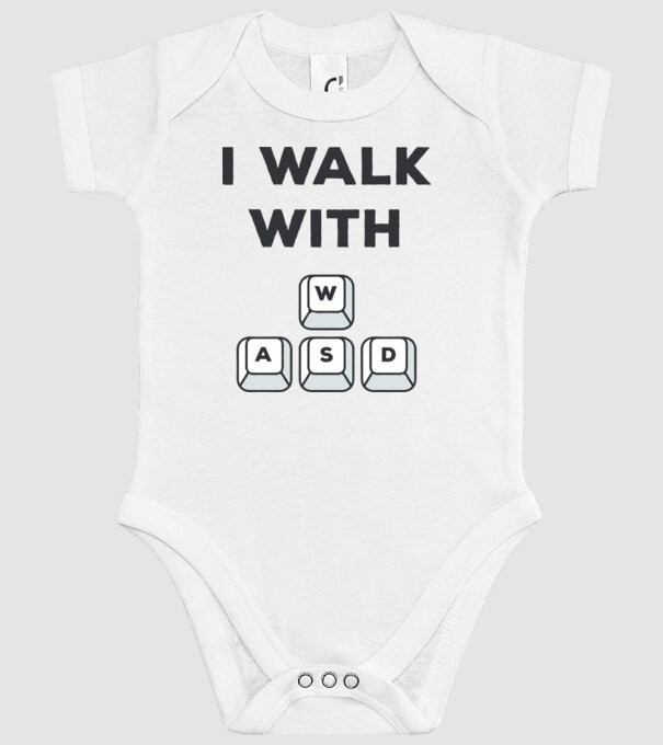 I Walk with WASD model alb pe tricou