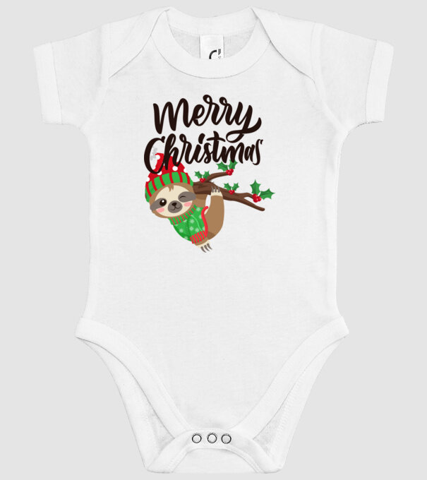 Merry christmas sloth model alb pe tricou