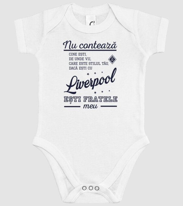 nu contează cine ești, de unde vii, care este stilul tău, dacă ești cu Liverpool, ești fratele meu model alb pe tricou