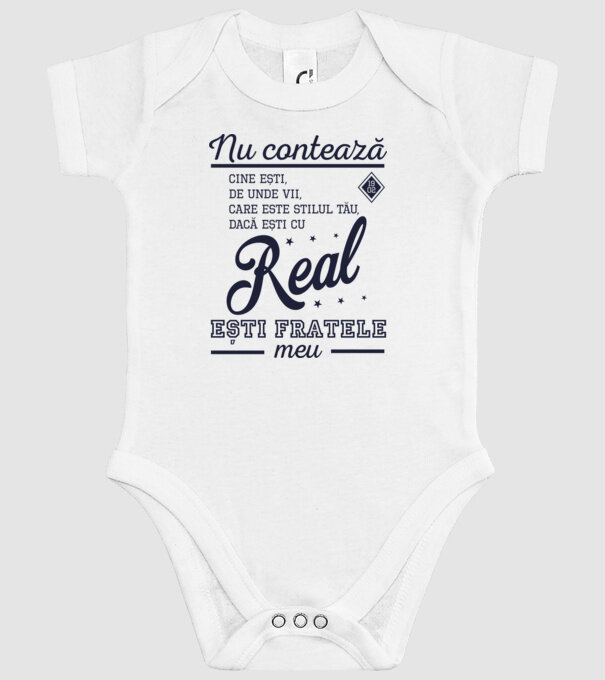 nu contează cine ești, de unde vii, care este stilul tău, dacă ești cu Real, ești fratele meu model alb pe tricou