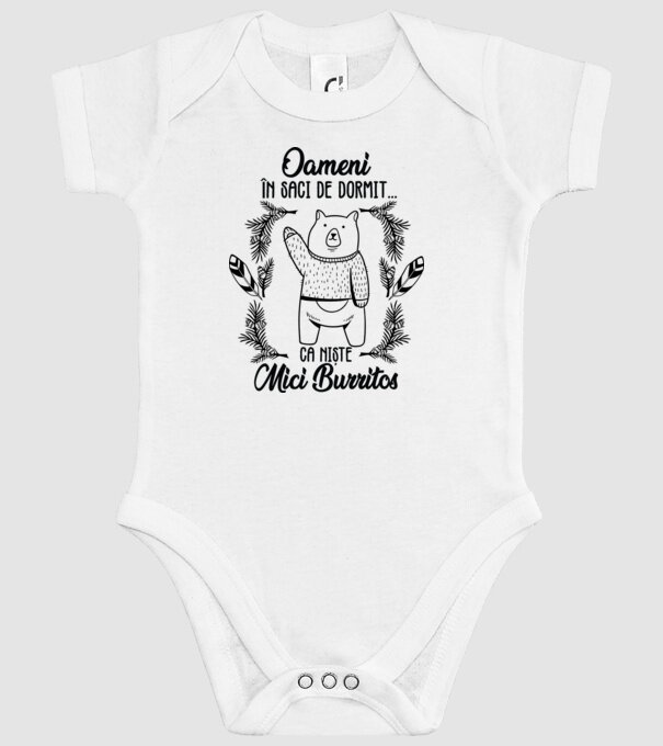 oameni în saci de dormit... ca niște mici burritos model alb pe tricou