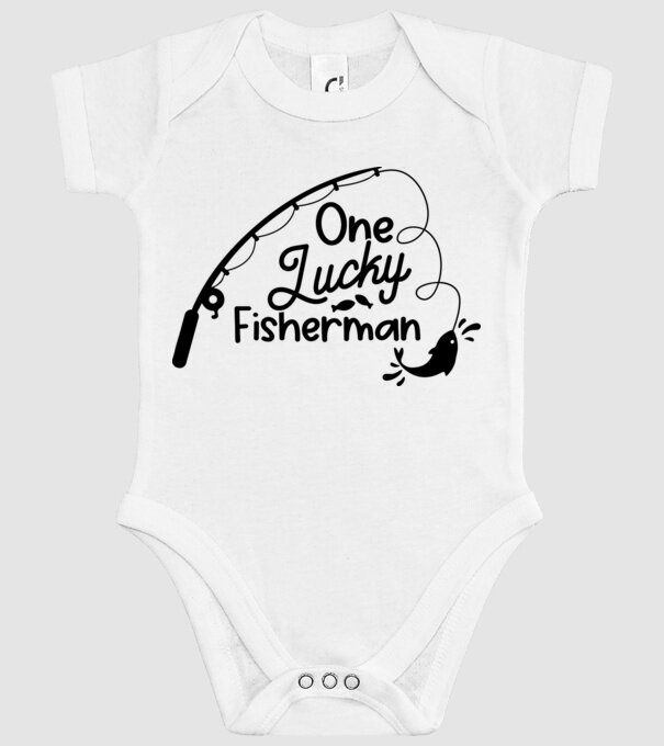One lucky Fisherman model alb pe tricou