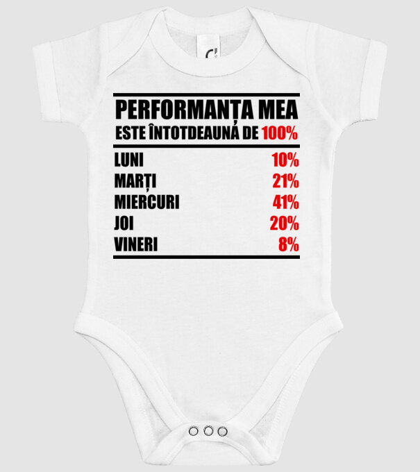 performanța mea este întotdeauna de 100% : luni, marți, miercuri, joi, vineri model alb pe tricou