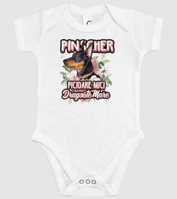 Pinscher picioare mici dragoste mare model alb pe tricou