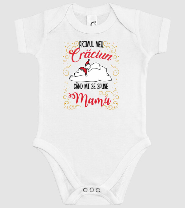 Primul meu Crăciun când mi se spune mamă! model alb pe tricou