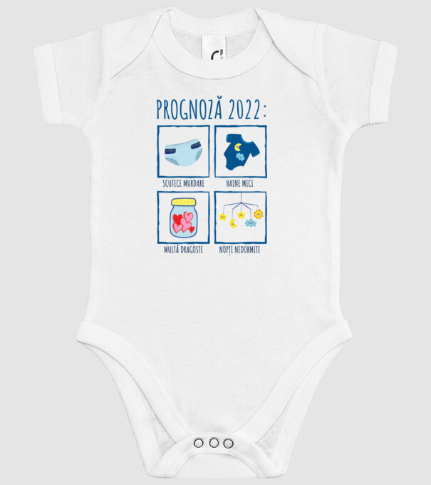 Prognoză 2022: scutece murdare, haine mici, multă dragoste, nopți nedormite model alb pe tricou