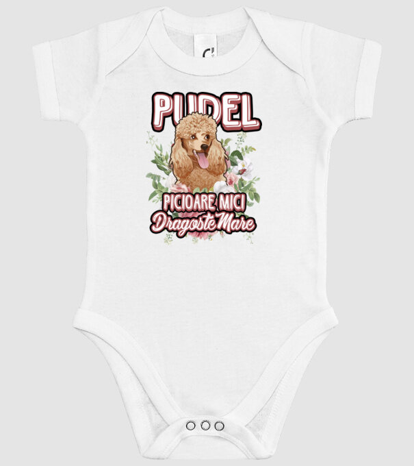 Pudel picioare mici dragoste mare model alb pe tricou