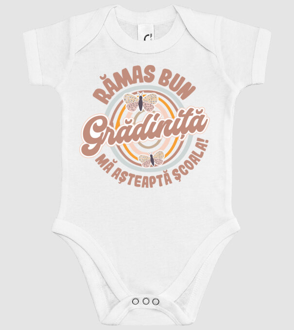 Rămas bun grădiniță, mă așteaptă școala! model alb pe tricou