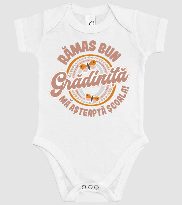 Rămas bun grădiniță, mă așteaptă școala! model alb pe tricou