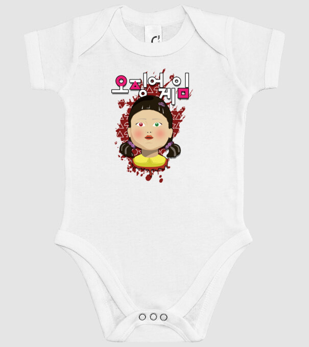 red light green light doll model alb pe tricou