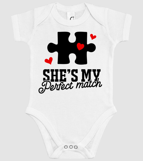 She is my perfect match model alb pe tricou