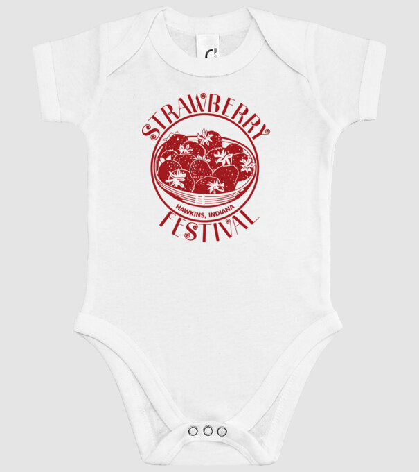 strawberry festival stranger things model alb pe tricou