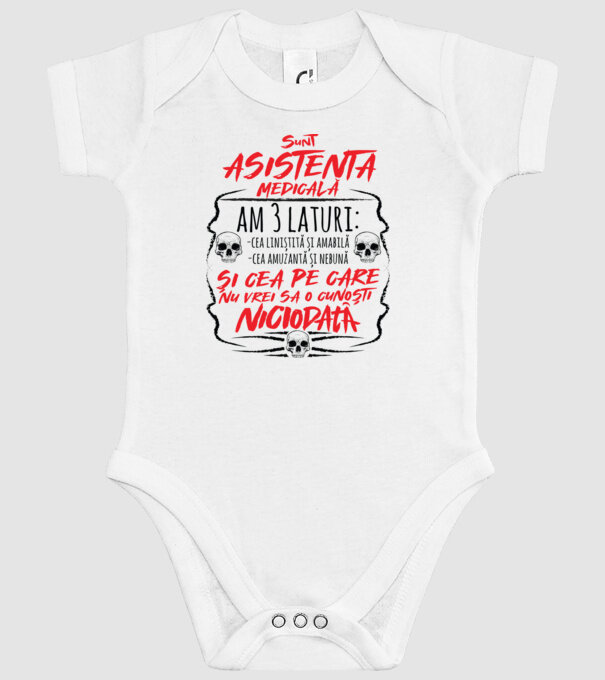Sunt asistentă medicală am 3 laturi model alb pe tricou