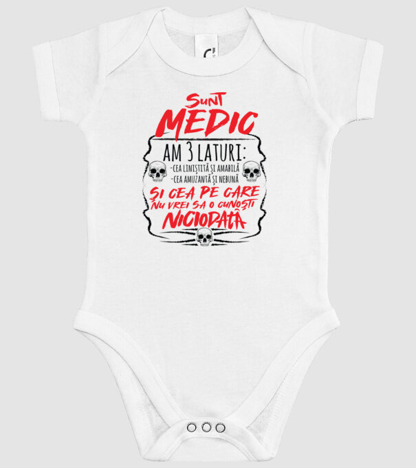 sunt medic am 3 laturi model alb pe tricou
