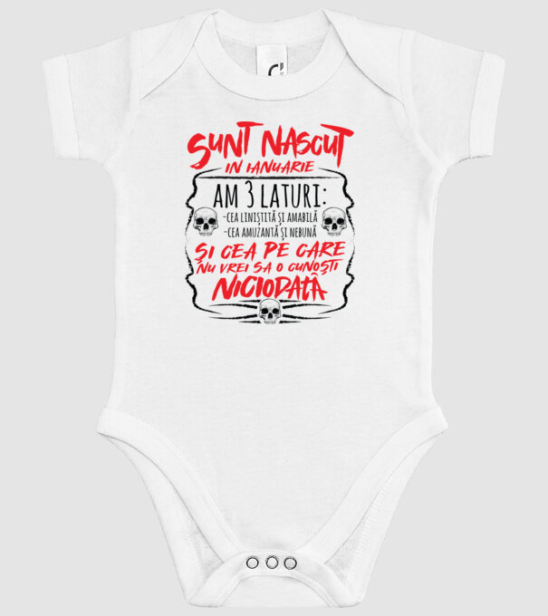 Sunt născu în ianuarie, am 3 laturi model alb pe tricou