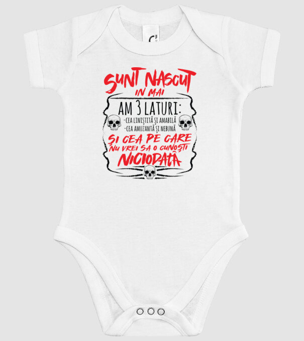 Sunt născut în mai, am 3 laturi model alb pe tricou