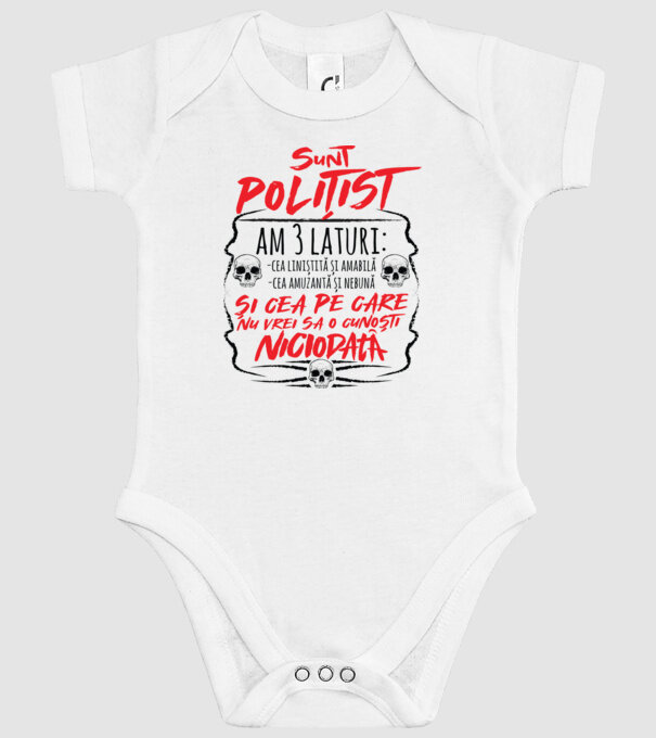 sunt polițist am 3 laturi model alb pe tricou