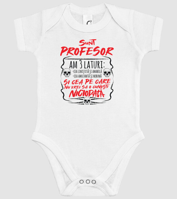 sunt profesor, am 3 laturi model alb pe tricou
