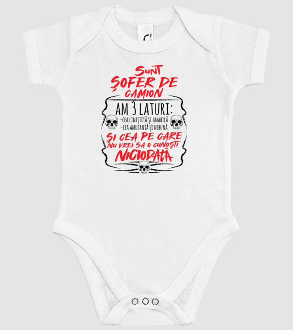 sunt șofer de camion am 3 laturi model alb pe tricou