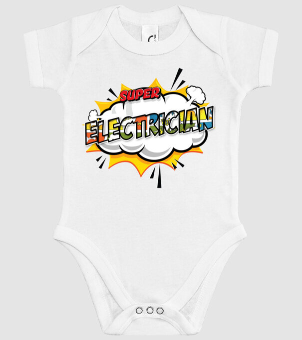Super Electrician model alb pe tricou