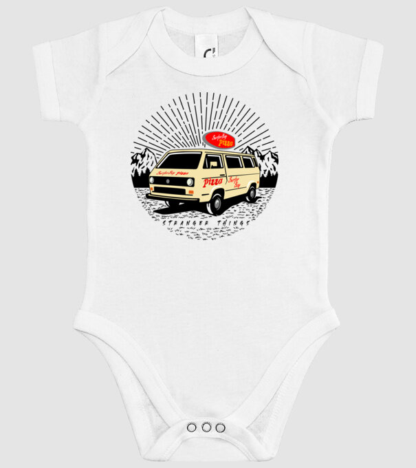 surfer boy pizza bus stranger things model alb pe tricou
