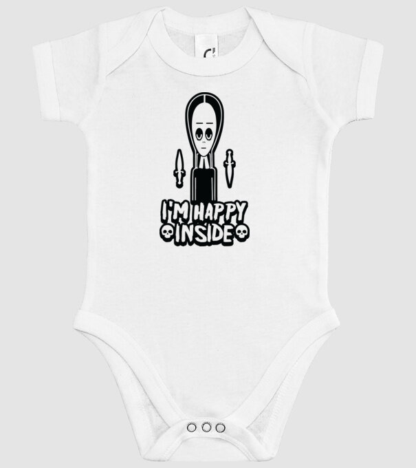 WEDNESDAY Happy inside model alb pe tricou
