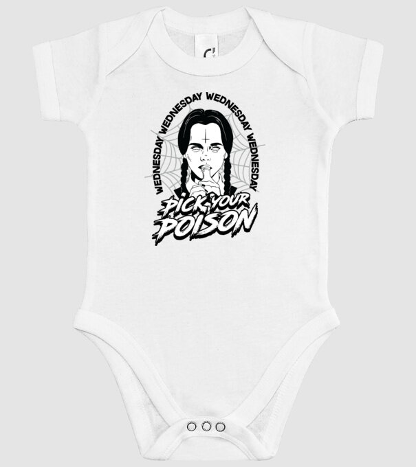 WEDNESDAY Pick your poison model alb pe tricou