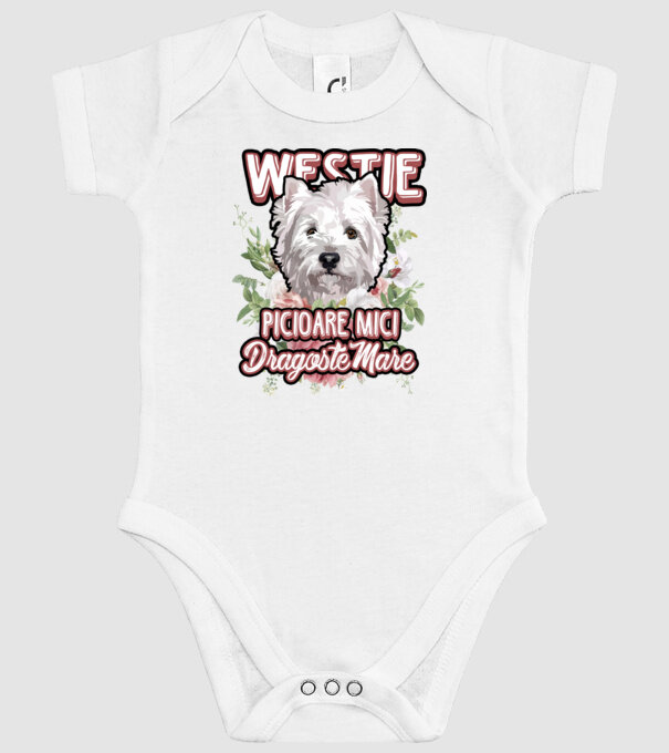 Westie picioare mici dragoste mare model alb pe tricou