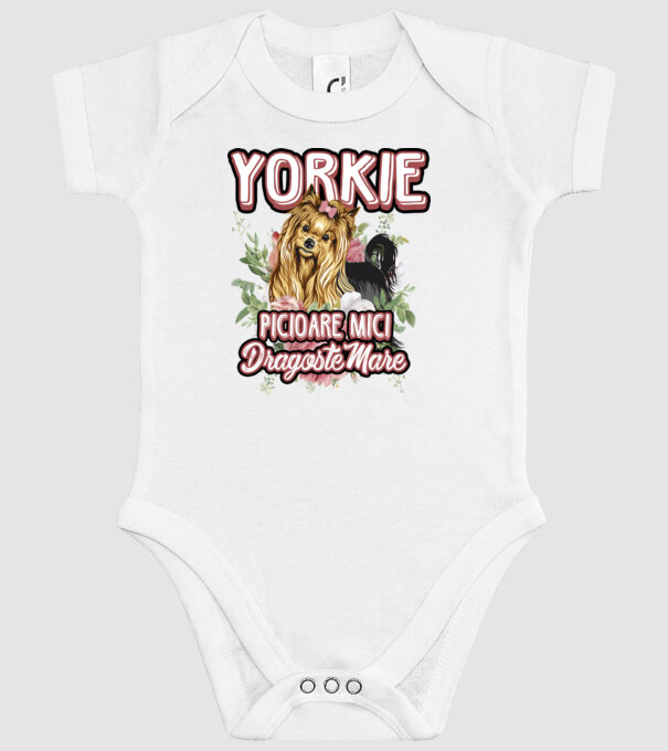 Yorkie - picioare mici dragoste mare model alb pe tricou