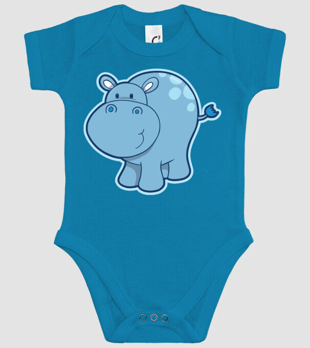 Cartoon hippo model turcoaz pe tricou