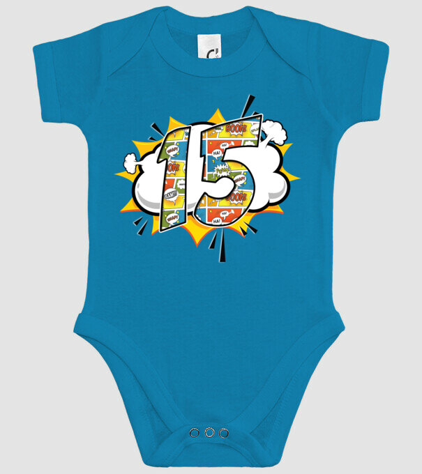 Birthday Comic Number 15 model turcoaz pe tricou