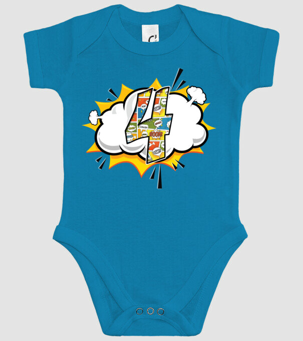 Birthday Comic Number 4 model turcoaz pe tricou